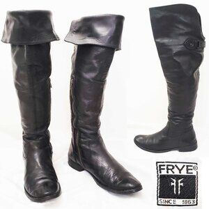 Frye Womens Shirley Over The Knee Riding Black Leather Boots Foldover Pirat 8.5